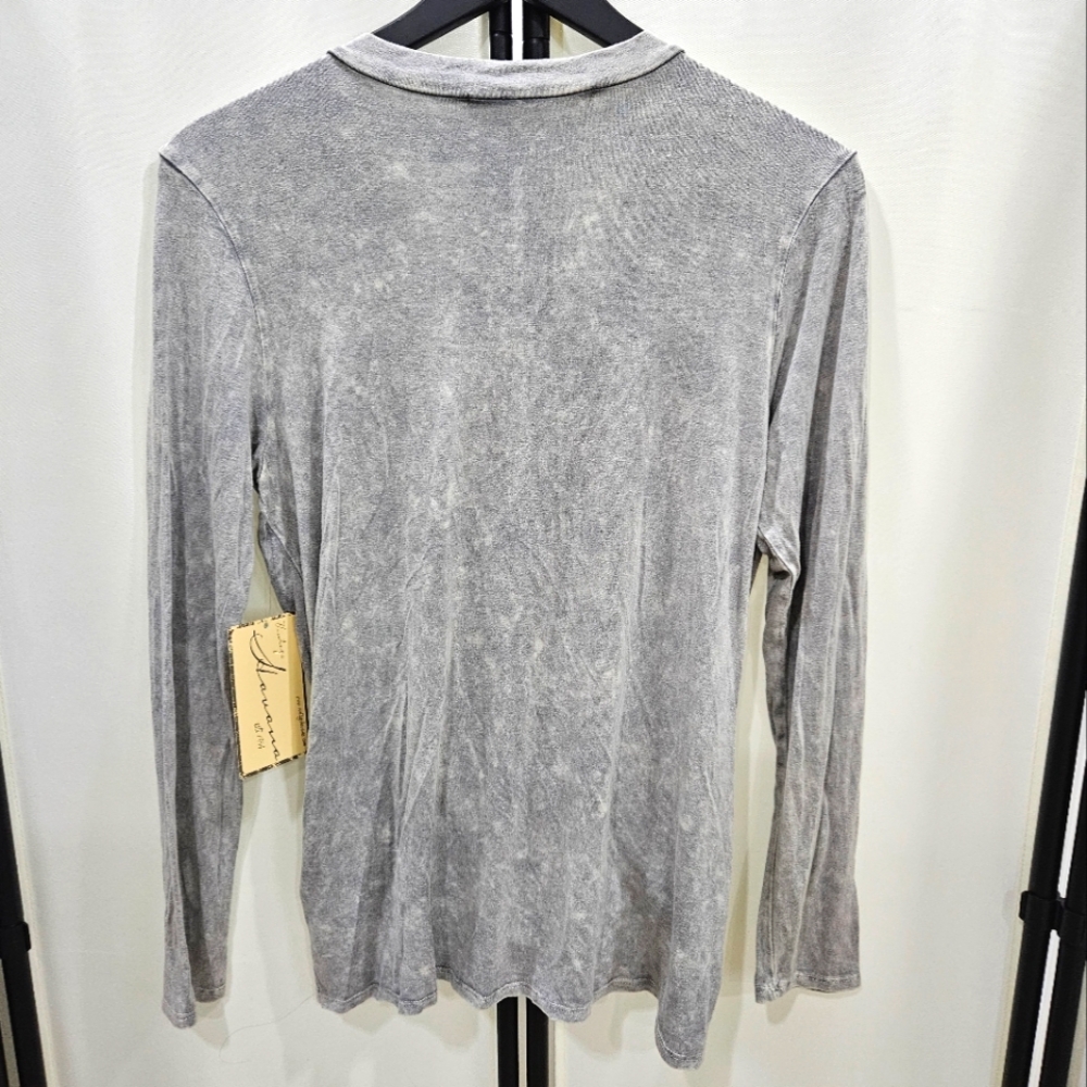 NWT Vintage Havana grey mineral wash faux wrap long sleeve surplice shirt Small - Picture 2 of 7